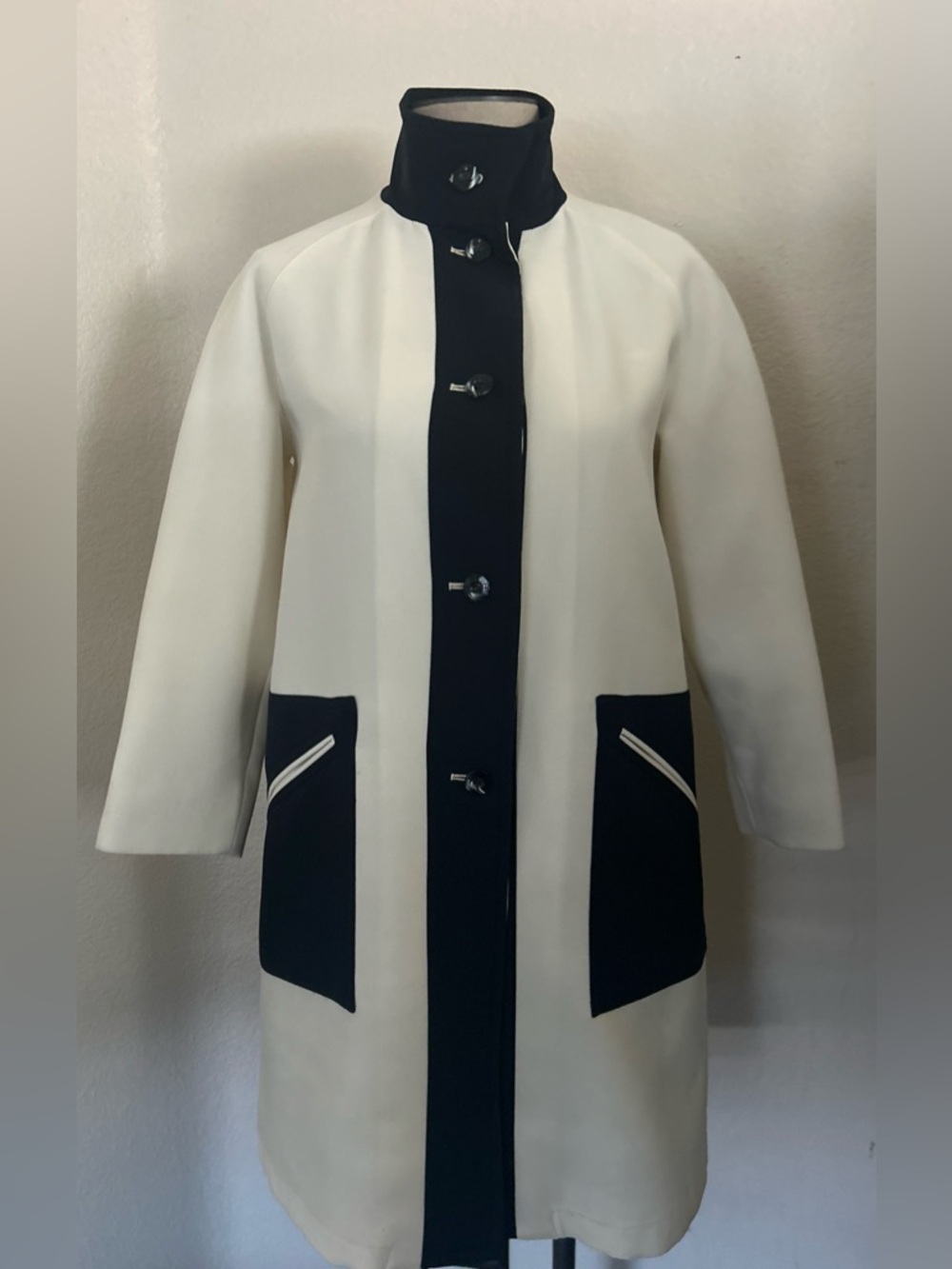 Contrast Trim Cream and Blue Long Trench Coat